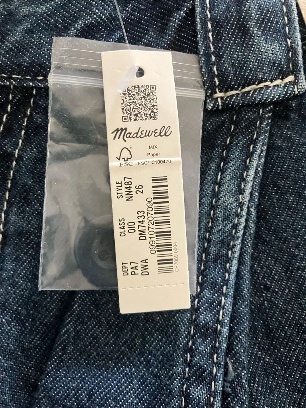 MADEWELL The Perfect Vintage Wide-Leg Trouser Jean Dark Blue Pleats Size 26 NWT